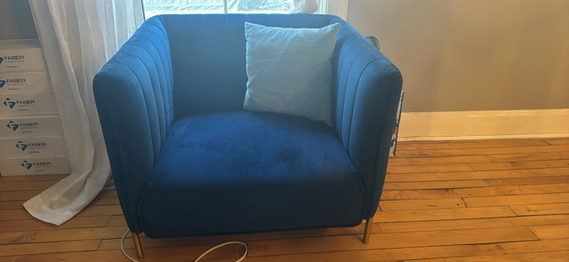 Velvet blue Sofa and love seat for sale in Home Décor & Accents in Oshawa / Durham Region - Image 2