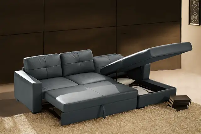 Genuine Top Grain leather sectional sofa &chaise with hide-a-bed in Couches & Futons in Vancouver - Image 5