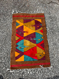 Lovely, hand-woven small rug from Oaxaca, Mexico