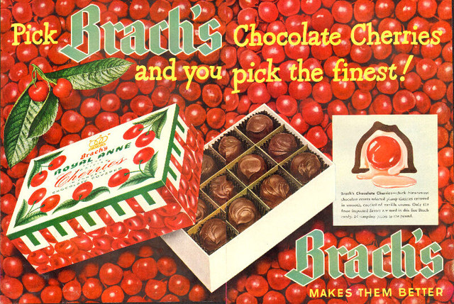 1950 2-page magazine ad for Brach’s Chocolate covered cherries in Arts & Collectibles in Dartmouth