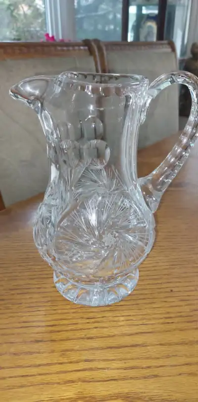 Gorgeous vintage pinwheel crystal huge 10 " tall water jug, View more