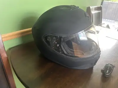 Full face helmet is XXXL ($380 new) with a wired up communicator ($150 new) Open bottom helmet is a...