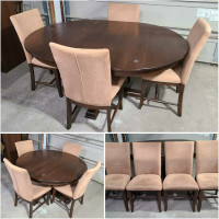 Solid Dining Table w 1 leaf & 4 Upholstered Chairs