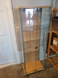Glass Curio Cabinet with 3 glass shelves. Remote mood lighting