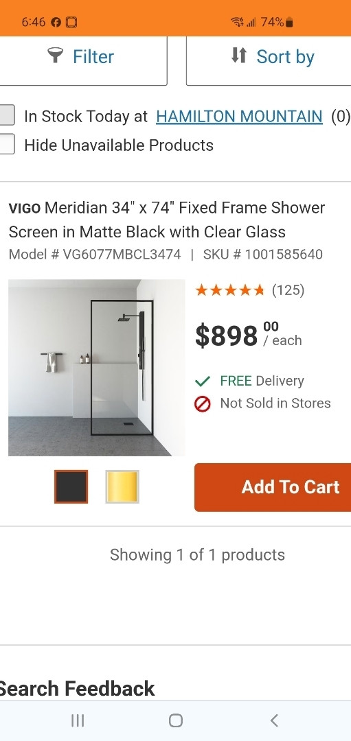 Vigo shower door in Plumbing, Sinks, Toilets & Showers in Hamilton