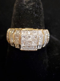 ZEI 14K Yellow Gold Heavy 2.75ct Princess Diamond Cluster Ring 