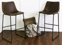 30" Industrial Faux Leather Barstool in Whiskey Brown

