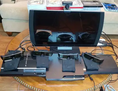 (3) PLAYSTATION 3 w/ 24" SONY 3D TV & 100 GAMES  +  +, View more