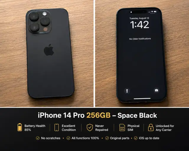iPhone 14 Pro 256GB – Space Black in Cell Phones in Hamilton - Image 2