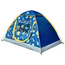 Get ready for outdoor adventures with this used, but in good condition, blue, space-themed 2-person...