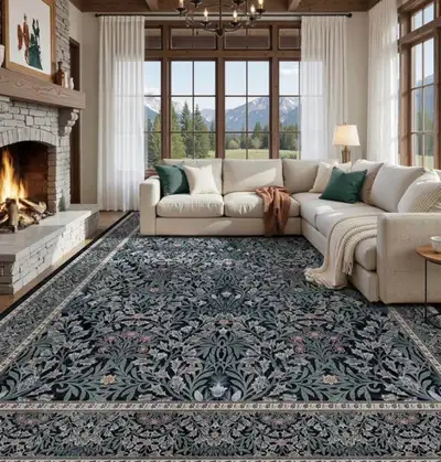 Black Boho Rug for Living Room 9x12 - Washable Dining Room , View more