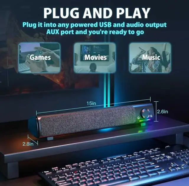 Computer Speakers, PC Gaming Speakers for Desktop, Laptop, USB P in Speakers, Headsets & Mics in Markham / York Region - Image 6