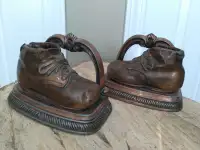 Vintage Mounted 1950s Bronze Plated Baby Shoe Using Reel Boots 6