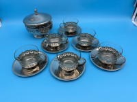 Vintage USSR Nickel & Glass 21 piece tea set