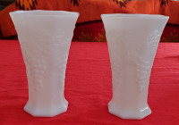 Vintage 8 Sided Milk Glass vase with raised grape vine pattern