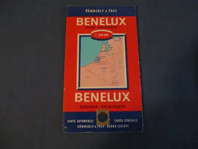ROAD MAP OF RHINELAND-GERMANY-KUMMERLY & FREY-BENELUX-VINTAGE!, View more