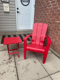 Patio Furniture Resin Red Chair And Foldable Side Table Set