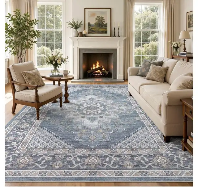 Tortania Area Rug 10x14 Living Room Rug Washable SoftBlue in Rugs, Carpets & Runners in Hamilton - Image 6