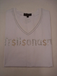 LIQUIDATION 75% OFF Ladies DESIGNER T-Shirt - White V-Neck -#6C