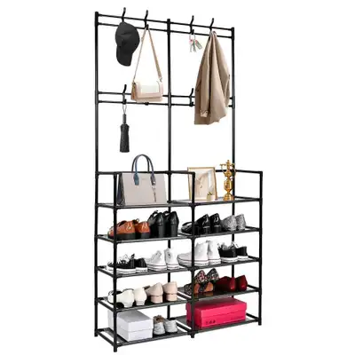 5-Tier Coat and Shoe Rack with 8 Hooks, Entryway Shoe Organizer, View more