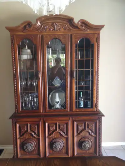 Kitchen table with 6 chairs and matching cabinet, View more