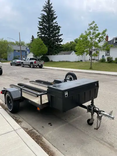 Trailer, with tilt deck. Originally built for two standup jet-ski’s. Also used for motorcycles and a...