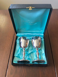 Pair Silver Plated Cup Chalice Vintage Wedding Decor Vase