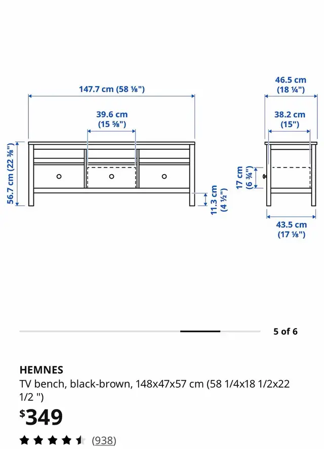 IKEA Hemnes TV Bench Black/brown (retail price 349) in TV Tables & Entertainment Units in City of Toronto - Image 8