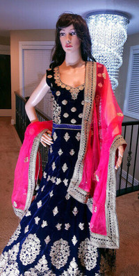 Rich Navy Velvet Dress, Indian, Bridal, Wedding, Couture (NEW)