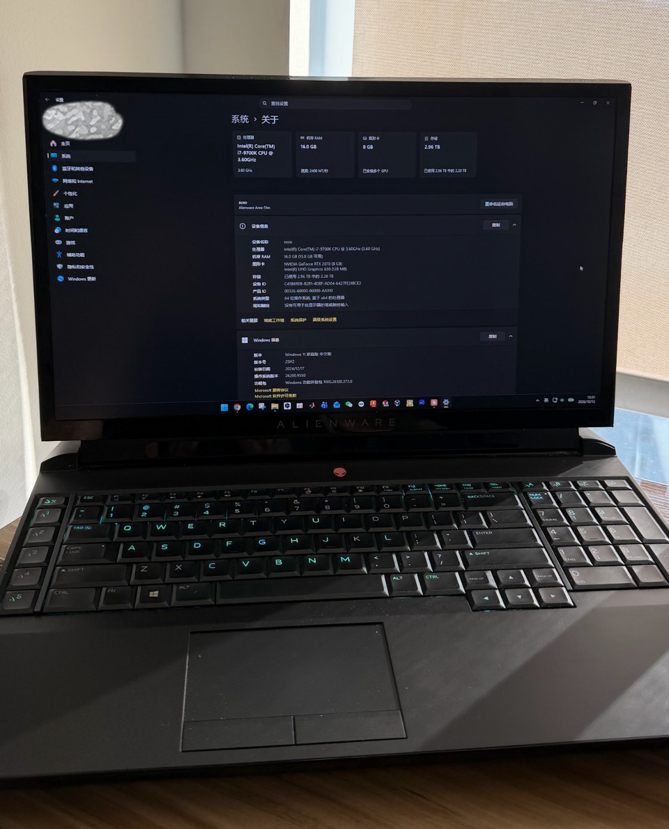 Alienware Area51m Gaming Laptop-i7-9700K, RTX 2070, 17.3