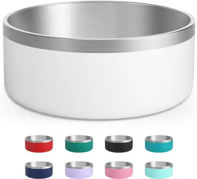 LIHOOOOM 40oz White Stainless Steel Double Wall Dog and Cat Bowl, View more