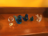 Vintage Glass Collection 3 Blue Birds Owl Dove Décor Figurines
