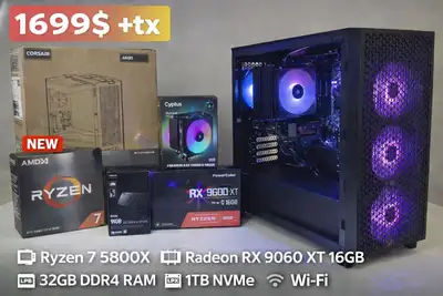 PC GAMING Ryzen 7 5800X RX 9060XT 32GB DDR4 SSD 1TB NVMe WiFi, View more