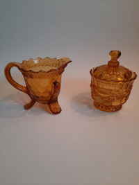 Antique Amber Creamer and Lidded Sugar Bowl