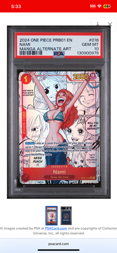 4.5 k Nami manga art psa 10 perfect condition, View more