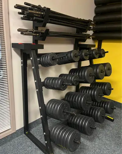 Lots of 1” weights, barbells, mats, dumbbells, bikes , View more