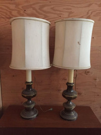 Large heavy brass standing lamps matching set. Rough shades $25