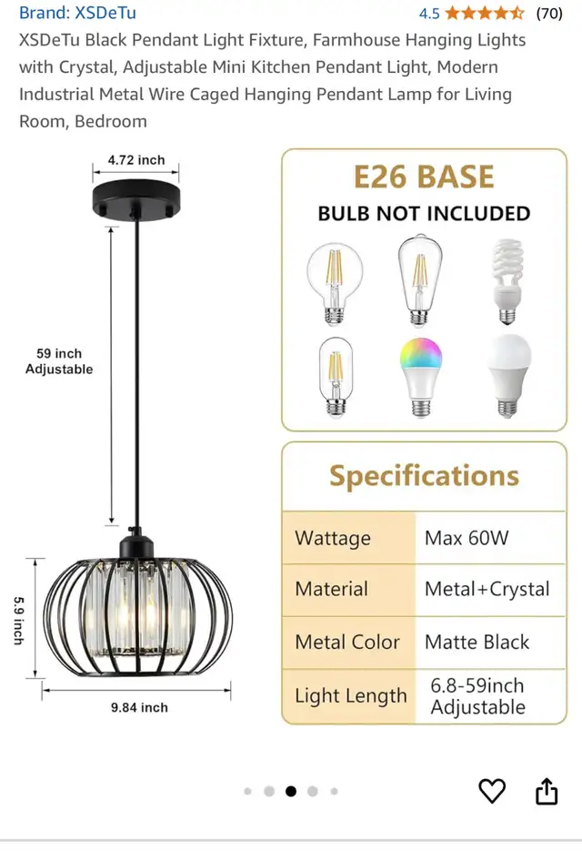 XSDeTu Black Metal Cage Pendant Light in Home Décor & Accents in Markham / York Region - Image 4