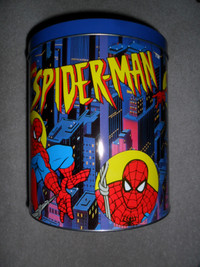 Spiderman Retro Tin with lid. $50. Ex condition. No rust. 11"H x