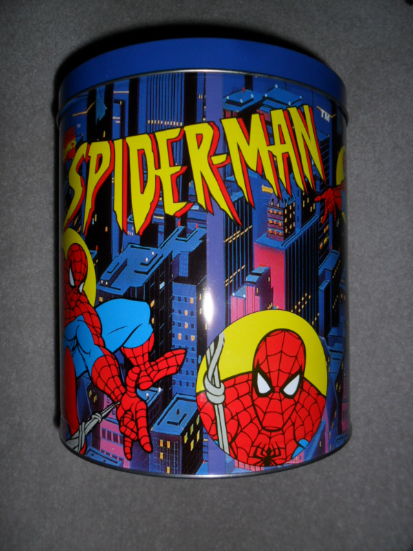 Spiderman Retro Tin with lid. $50. Ex condition. No rust. 11"H x in Arts & Collectibles in Saskatoon
