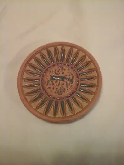 Original Bonis Pottery Plate Hand Made in Rhodes Greece Raised Enamel Deer 4.5" in diameter