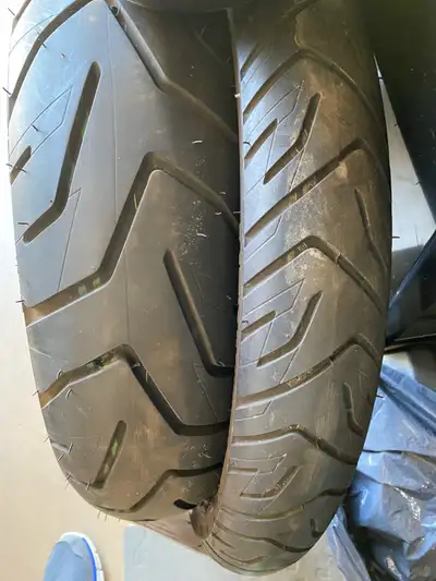 Bridgestone Motorcycle tires, took them off new adventure bike at 700kms to install 50/50 tires. Lik...