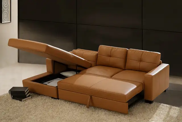 Genuine Top Grain leather sectional sofa &chaise with hide-a-bed in Couches & Futons in Vancouver - Image 4