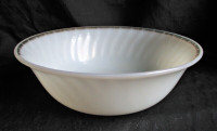 Vintage Fire-King Oven Ware Ivory Milk Swirl 8" Bowl w Gold Trim