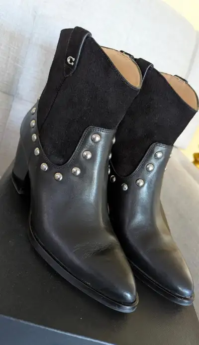  Coach Women Boots Pauline Leather Suede Ankle Booties Heel, View more