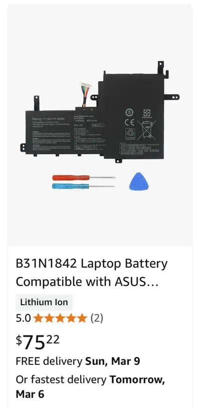 ASUS VivoBook Laptop Battery - B31N1842 - 11.52V 42Wh, View more