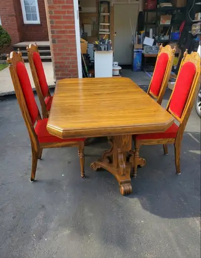 Solid Wood Vintage Dining Table Set with 4 Chairs & Extension, View more