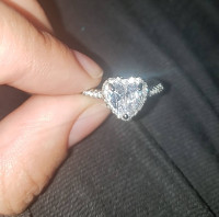Sterling Silver Cubic Zirconia Rhodium Heart Shaped Ring