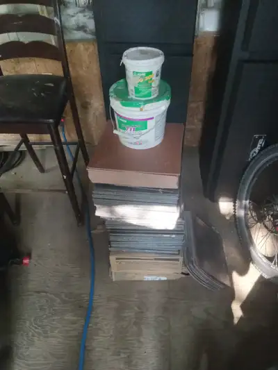 250' red and black commercial grade armstrong flooring tiles plus 2 containers over half full each o...