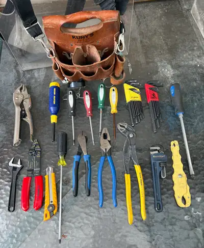 Electrician leather tool bag with tool set, View more